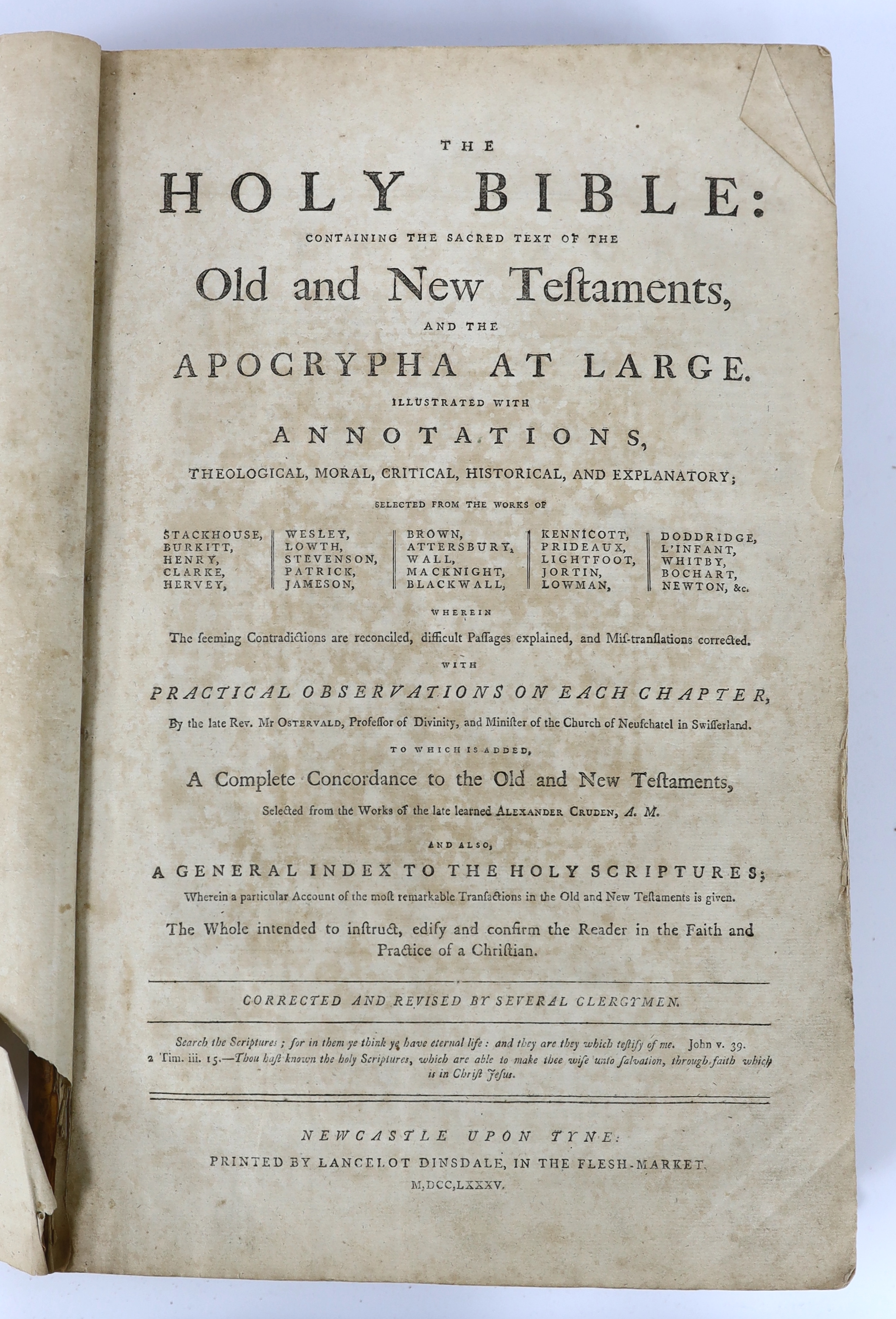 BIBLE - A provincially printed later 18th century folio Bible, the Authorised Version. The Holy Bible: containing the sacred texts of the Old and New Testaments....(and) A Complete Concordance....general and NT. titles,